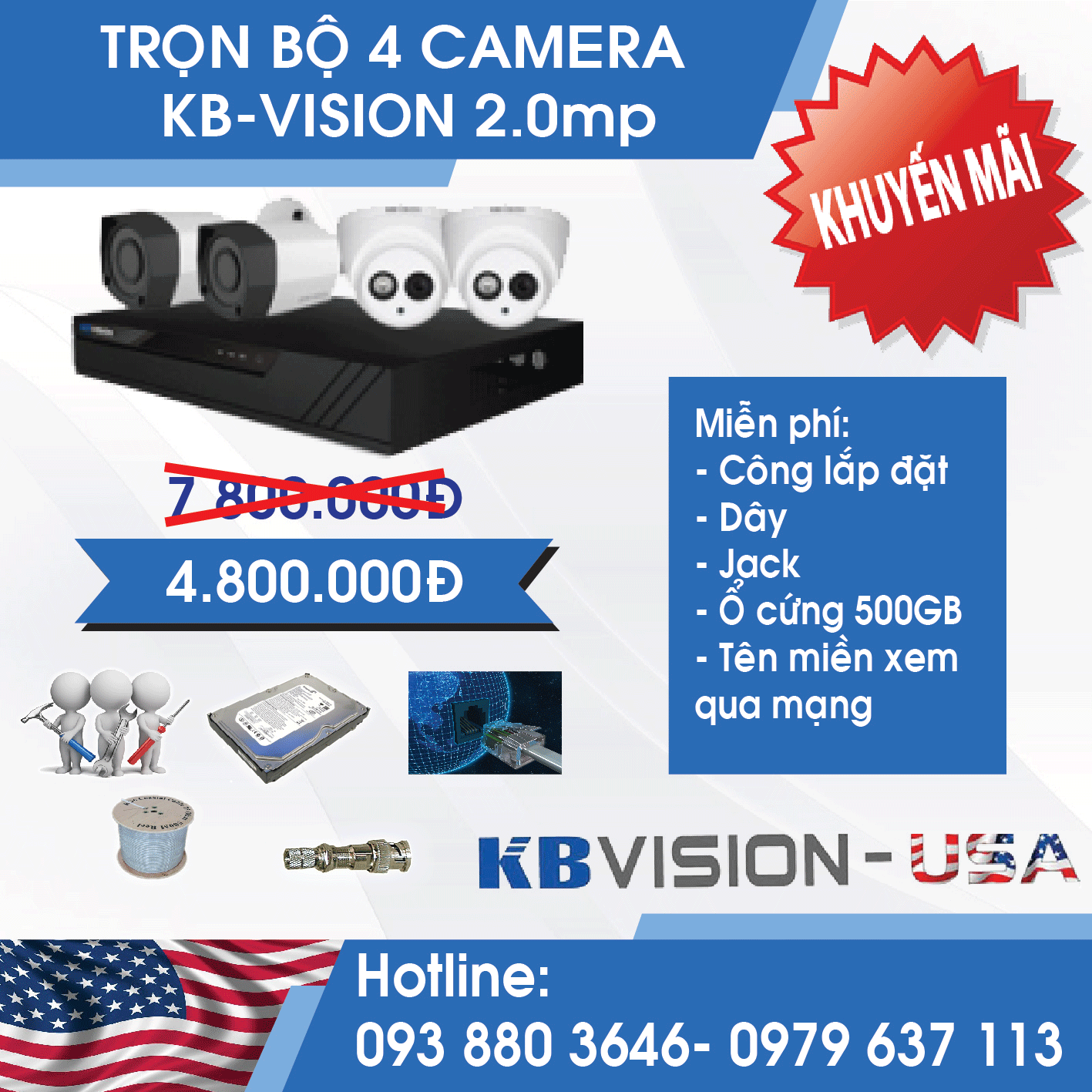 Trọn 4 camera Bình Dương cho nhà xưởng, gia đình, trường mầm non