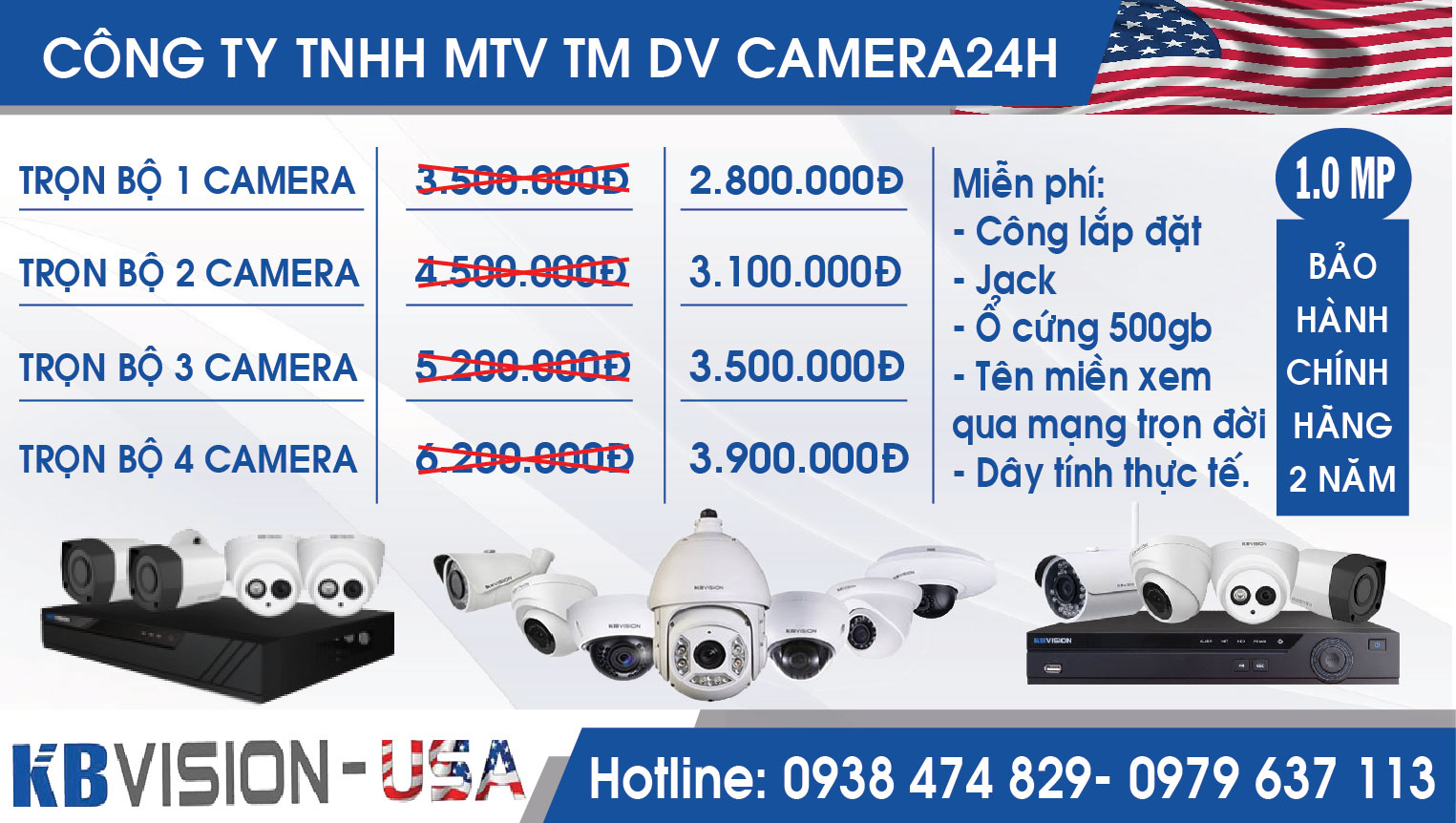 Trọn bộ 1,2,3,4 camera kbvision